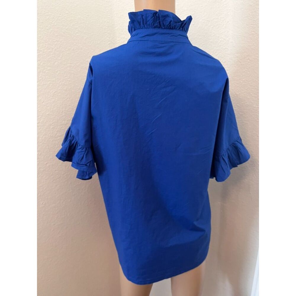 SZ L MILLE Vanessa Top w Button Front and Ruffle Accents in AZUR Color - Picture 6 of 8
